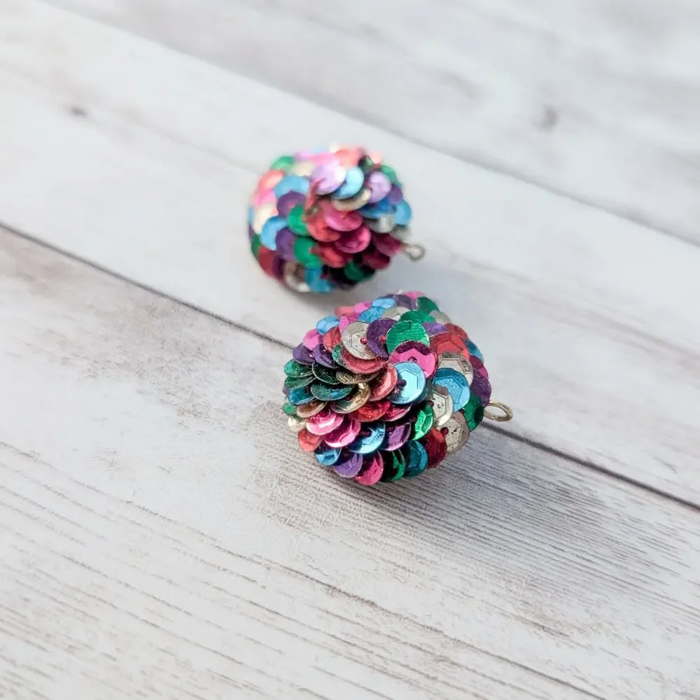 Vintage Clip On Earrings Multi Colored Sequins